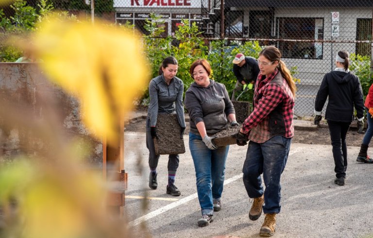 Activité de dépavage 